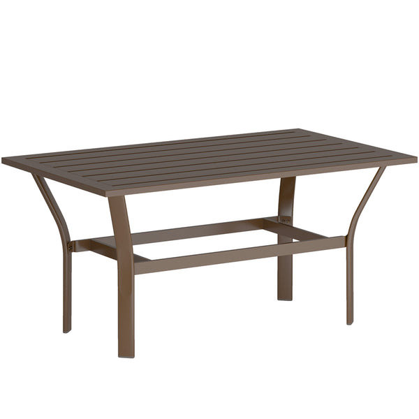 Outdoor Coffee Table, All-Weather Rectangle Metal Patio Coffee Table with Slatted Tabletop for Outside, Patio, Garden, Balcony, Backyard, Brown