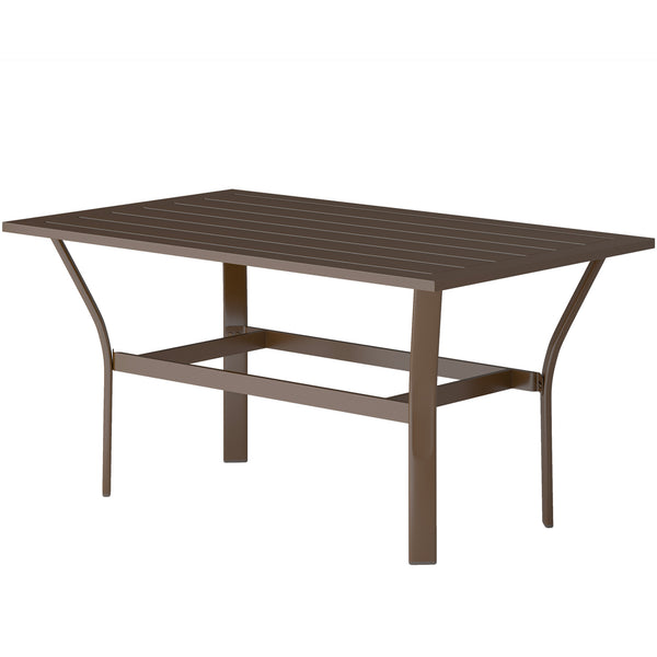 Outdoor Coffee Table, All-Weather Rectangle Metal Patio Coffee Table with Slatted Tabletop for Outside, Patio, Garden, Balcony, Backyard, Brown