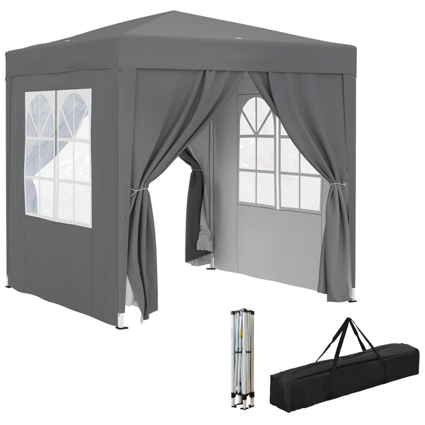 Tente pliante Outsunny 2 x 2 m avec parois latérales, abri solaire instantané, tonnelle de camping avec sac de transport, pour extérieur, jardin, terrasse, gris
