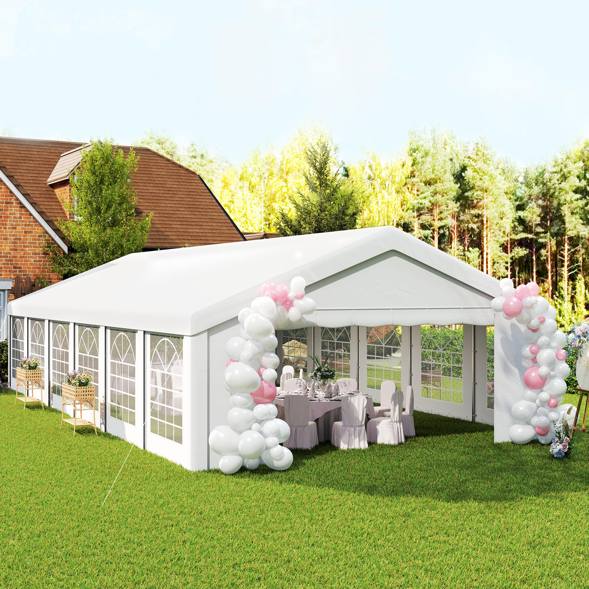 20' x 40' Heavy Duty Party Tent and Carport, Galvanized Outdoor Canopy Tent Event Tent with 12 Removable Window Sidewalls for Parties, Wedding, Events, BBQ, White