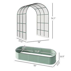 Outsunny Raised Garden Beds with Arch Trellis, Galvanized Planter Box with Climbing Net for Climbing Vegetables Flowers, Metal Raised Bed Kit with Rubber Strap Edging, Open Bottom for Garden, Patio