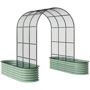 Outsunny Raised Garden Beds with Arch Trellis, Galvanized Planter Box with Climbing Net for Climbing Vegetables Flowers, Metal Raised Bed Kit with Rubber Strap Edging, Open Bottom for Garden, Patio