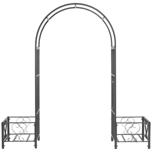 Outsunny 6.7' Steel Garden Arch Arbor with Scrollwork Hearts, Planter Boxes for Climbing Vines, Ceremony, Weddings, Party, Backyard, Lawn, Dark Gray