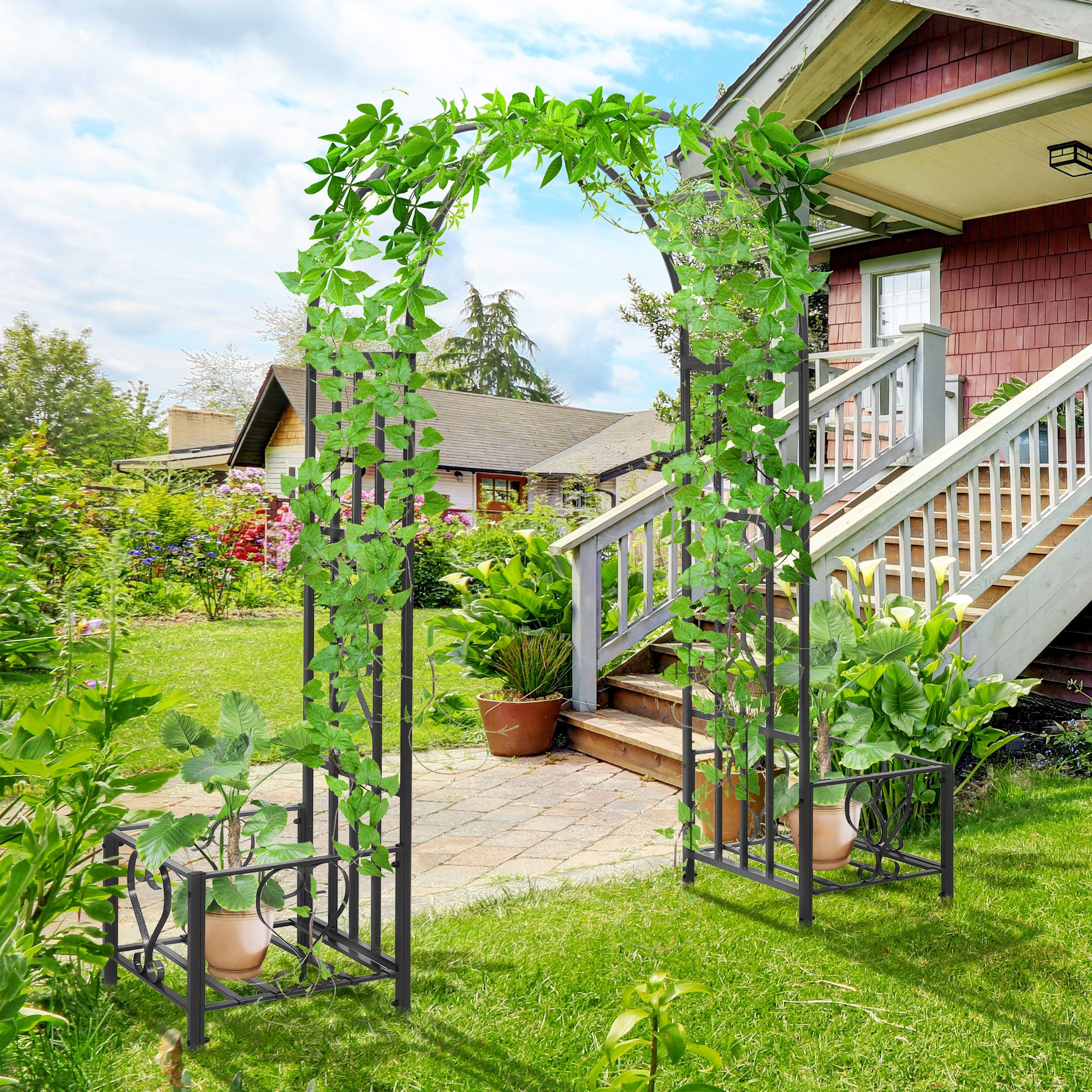 Outsunny 6.7' Steel Garden Arch Arbor with Scrollwork Hearts