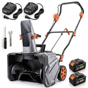 40V 18" Cordless Snow Blower with PU Auger, 1400W Brushless Motor, 12" Depth, Includes Two 4.0Ah Batteries & Fast Charger, 21.3ft Max Throw Distance, 180° Rotatable Chute, Wheels for Driveway