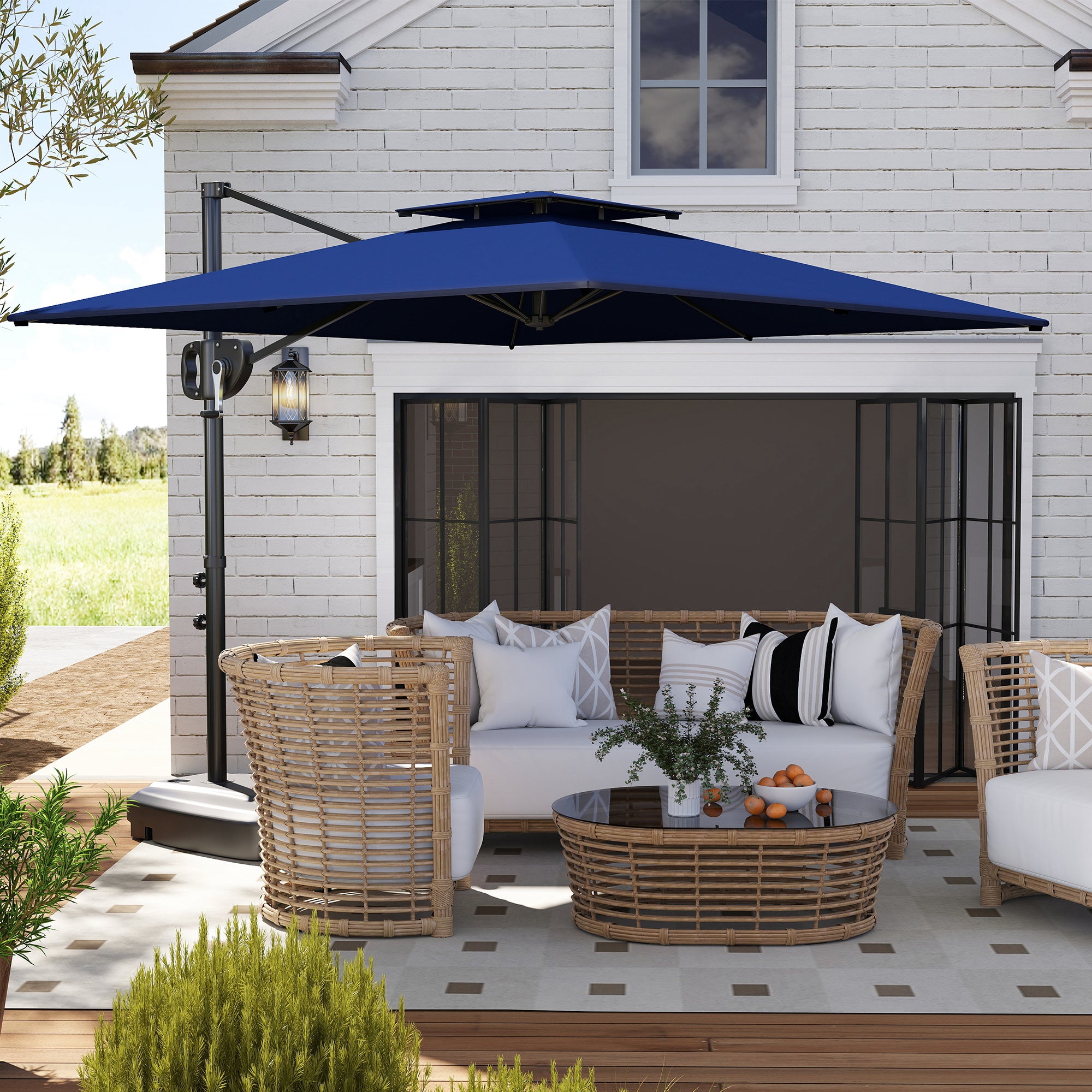 Outsunny 8' x 9' Square Cantilever Patio Umbrella with Fillable Base, Dark Blue