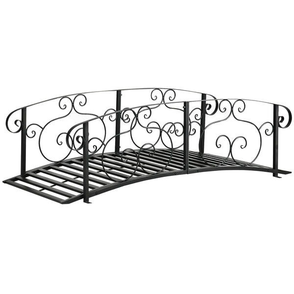 Outsunny 6' Metal Arch Backyard Garden Bridge, Safety Siderails, Arc Footbridge for Backyard Creek, Stream, Pond, Black