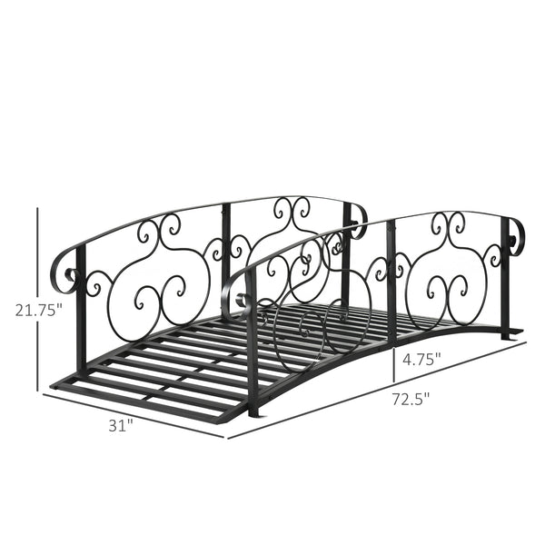 Outsunny 6' Metal Arch Backyard Garden Bridge, Safety Siderails, Arc Footbridge for Backyard Creek, Stream, Pond, Black