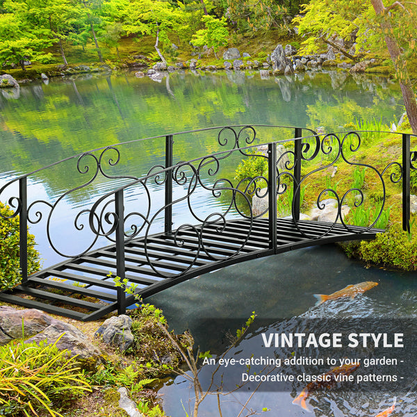 6FT Steel Arch Backyard Garden Bridge with Safety Siderails, Decorative Arc Landscaping Bridge for Backyard Creek, Stream, Pond, Black