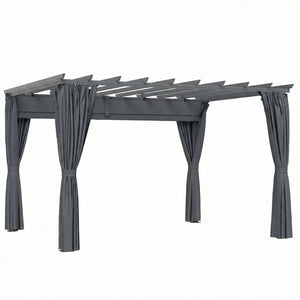 3.6 x 3 m Pergola with Retractable Roof Canopy and Curtains, Aluminium Frame Garden Pergola Gazebo Sun Shade Shelter for Grill, Patio, Deck, Dark Grey