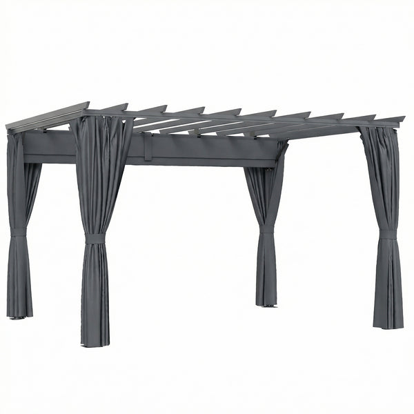 3.6 x 3 m Pergola with Retractable Roof Canopy and Curtains, Aluminium Frame Garden Pergola Gazebo Sun Shade Shelter for Grill, Patio, Deck, Dark Grey