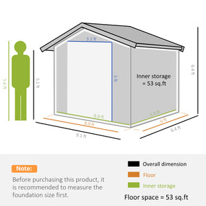 Outsunny 9' x 6' Outdoor Storage Shed, Garden Tool Metal Shed with Foundation Kit, Double Lockable Door, Air Vents and Sloping Roof, for Backyard, Patio, Lawn, Gray