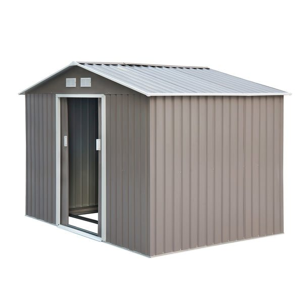 Outsunny 9' x 6' Outdoor Storage Shed, Garden Tool Metal Shed with Foundation Kit, Double Lockable Door, Air Vents and Sloping Roof, for Backyard, Patio, Lawn, Gray