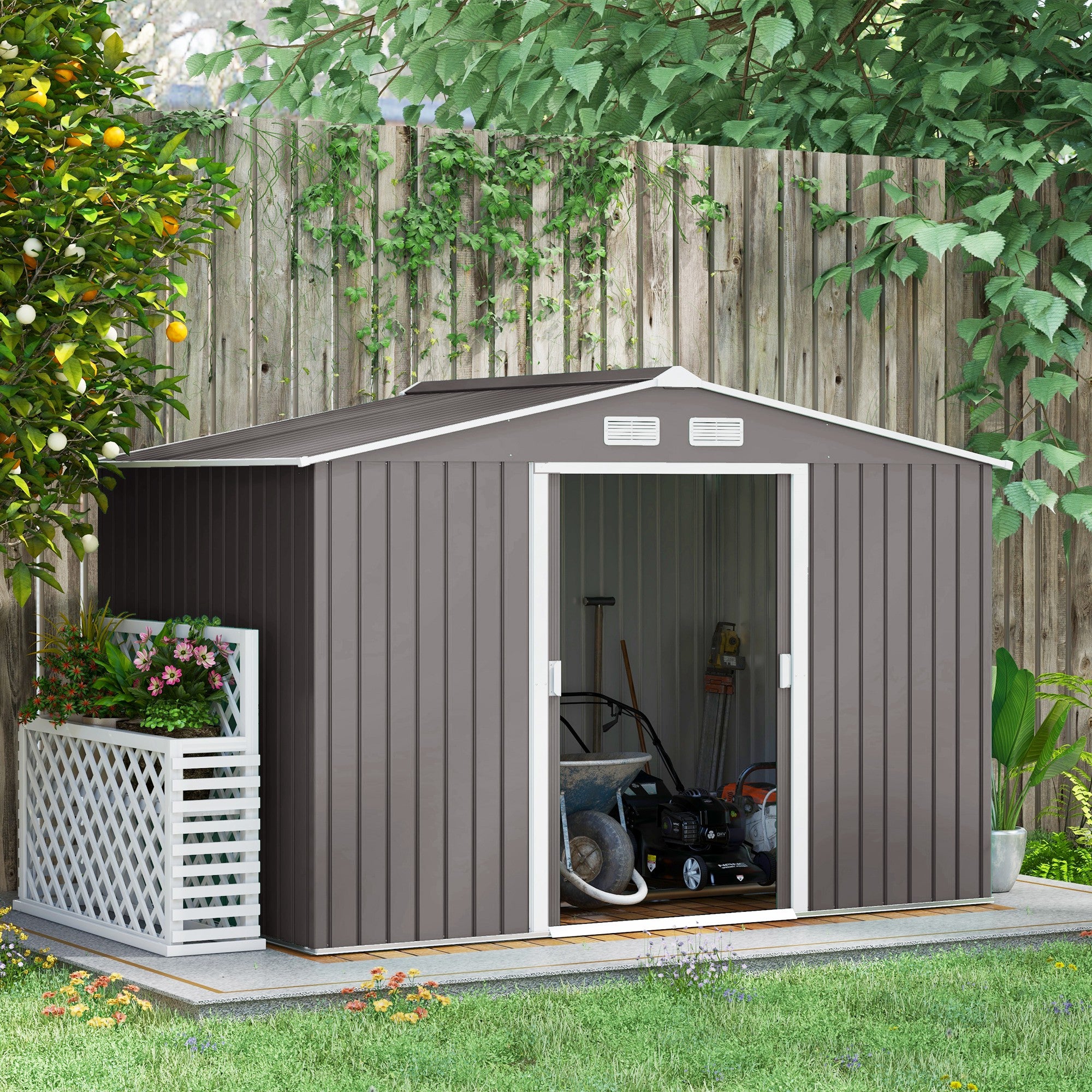 Outsunny EverBase 9' x 6' Metal Garden Storage Shed with