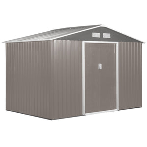 Outsunny 9' x 6' Outdoor Storage Shed, Garden Tool Metal Shed with Foundation Kit, Double Lockable Door, Air Vents and Sloping Roof, for Backyard, Patio, Lawn, Gray