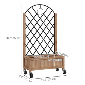 Raised Garden Bed with Metal Trellis, Pack of 2 Wooden Elevated Planter Box with Wheels and Drainage Holes, Outdoor Raised Planter for Climbing Plants, Flowers, Brown