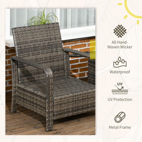 Outsunny 3 Pieces Wicker Outdoor Bistro Set, Rattan Patio Furniture Set with Storage Coffee Table and Porch Chairs, Thickened Cushions, for Backyard, Balcony, Garden, Beige