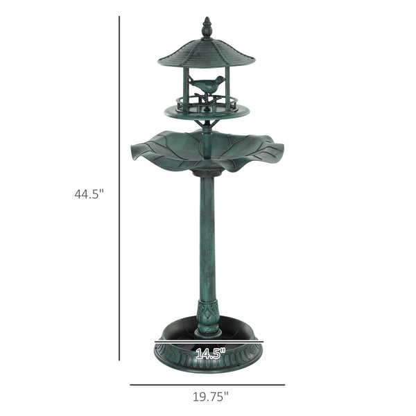 Outsunny 3-in-1 Garden Bird Bath Bowl Pedestal with Bird Feeder, Large Water Basin, Underneath Flower Planter, Green