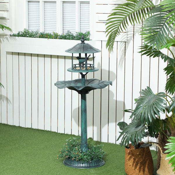 Outsunny 3-in-1 Garden Bird Bath Bowl Pedestal with Bird Feeder, Large Water Basin, Underneath Flower Planter, Green