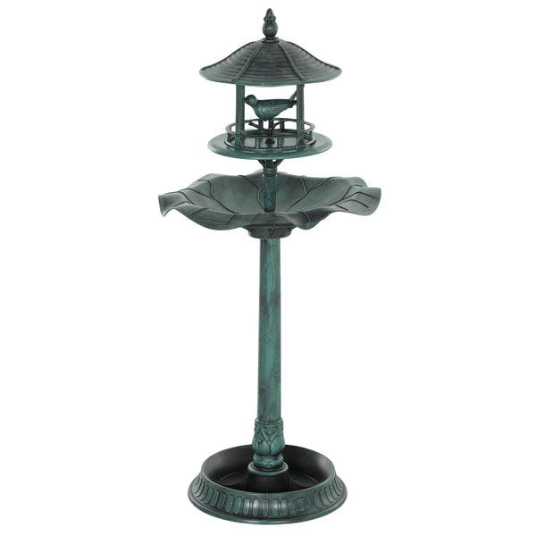 Outsunny 3-in-1 Garden Bird Bath Bowl Pedestal with Bird Feeder, Large Water Basin, Underneath Flower Planter, Green