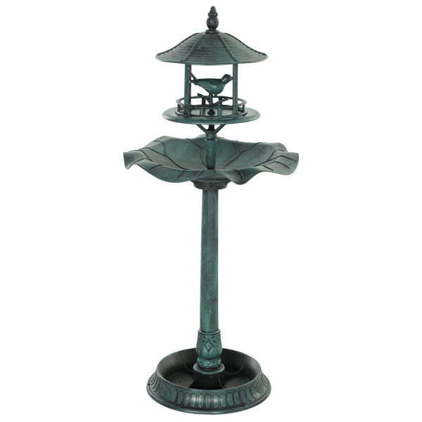 Outsunny 3-in-1 Garden Bird Bath Bowl Pedestal with Bird Feeder, Large Water Basin, Underneath Flower Planter, Green