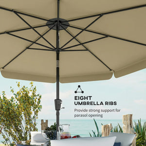 10 ft Patio Umbrella with Push Button Tilt and Crank, Outdoor Market Table Umbrella Parasol with Vent, 8 Ribs for Garden, Deck, Pool, Khaki