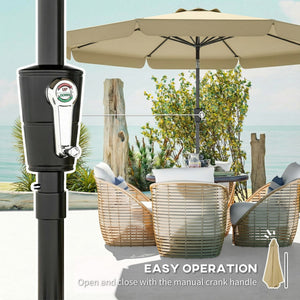 10 ft Patio Umbrella with Push Button Tilt and Crank, Outdoor Market Table Umbrella Parasol with Vent, 8 Ribs for Garden, Deck, Pool, Khaki