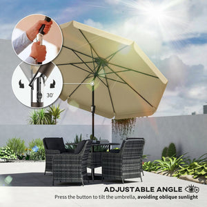 10 ft Patio Umbrella with Push Button Tilt and Crank, Outdoor Market Table Umbrella Parasol with Vent, 8 Ribs for Garden, Deck, Pool, Khaki