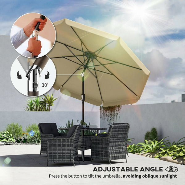 10 ft Patio Umbrella with Push Button Tilt and Crank, Outdoor Market Table Umbrella Parasol with Vent, 8 Ribs for Garden, Deck, Pool, Khaki