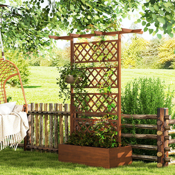 Outsunny Wood Planter with Trellis, Raised Garden Bed Privacy Screen Planter Box for Climbing Plants, Vines, Vegetables, Flowers, 63" x 21.75" x 72"