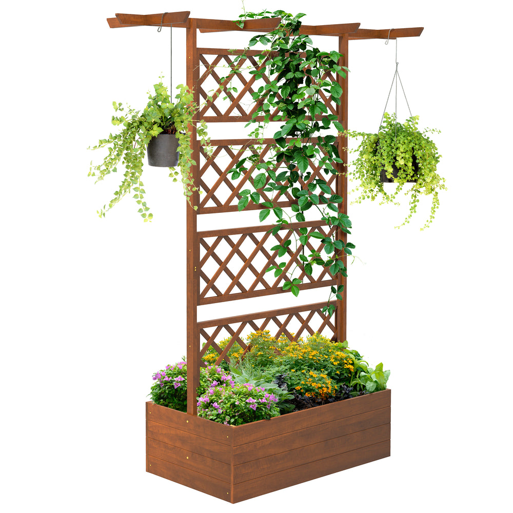 Outsunny Wood Planter with Trellis, Raised Garden Bed Privacy Screen Planter Box for Climbing Plants, Vines, Vegetables, Flowers, 63" x 21.75" x 72"