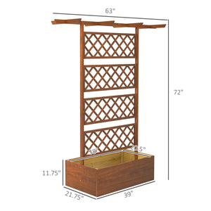 Outsunny Wood Planter with Trellis, Raised Garden Bed Privacy Screen Planter Box for Climbing Plants, Vines, Vegetables, Flowers, 63" x 21.75" x 72"