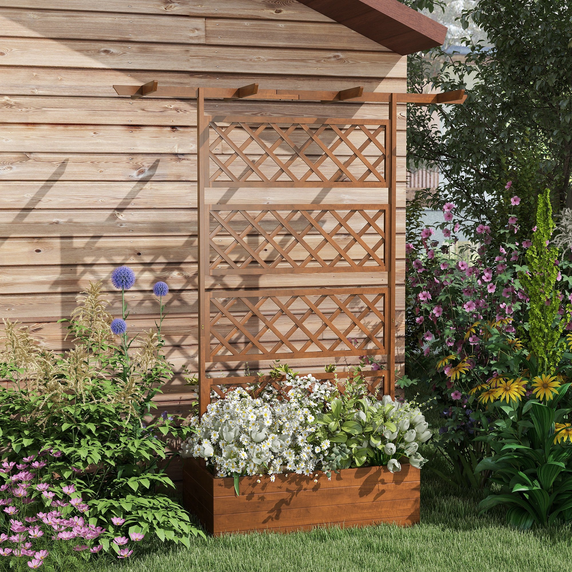 planter with trellis Outsunny Wooden Vertical Trellis Planter, Garden Delights for Vegetables, Herbs, and Flowers