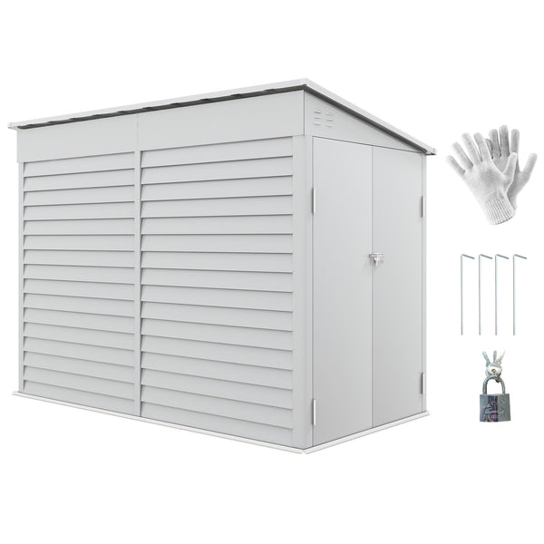 Outsunny 4.6' x 9' Steel Outdoor Storage Shed, Lean to Shed, Metal Tool House with Foundation Kit, Lockable Doors, Gloves and 2 Air Vents for Backyard, Patio, Lawn, White