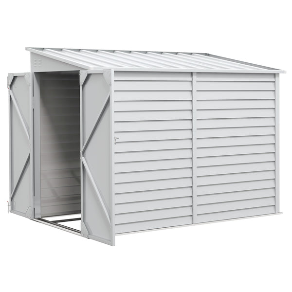 Outsunny 4.6' x 9' Steel Outdoor Storage Shed, Lean to Shed, Metal Tool House with Foundation Kit, Lockable Doors, Gloves and 2 Air Vents for Backyard, Patio, Lawn, White