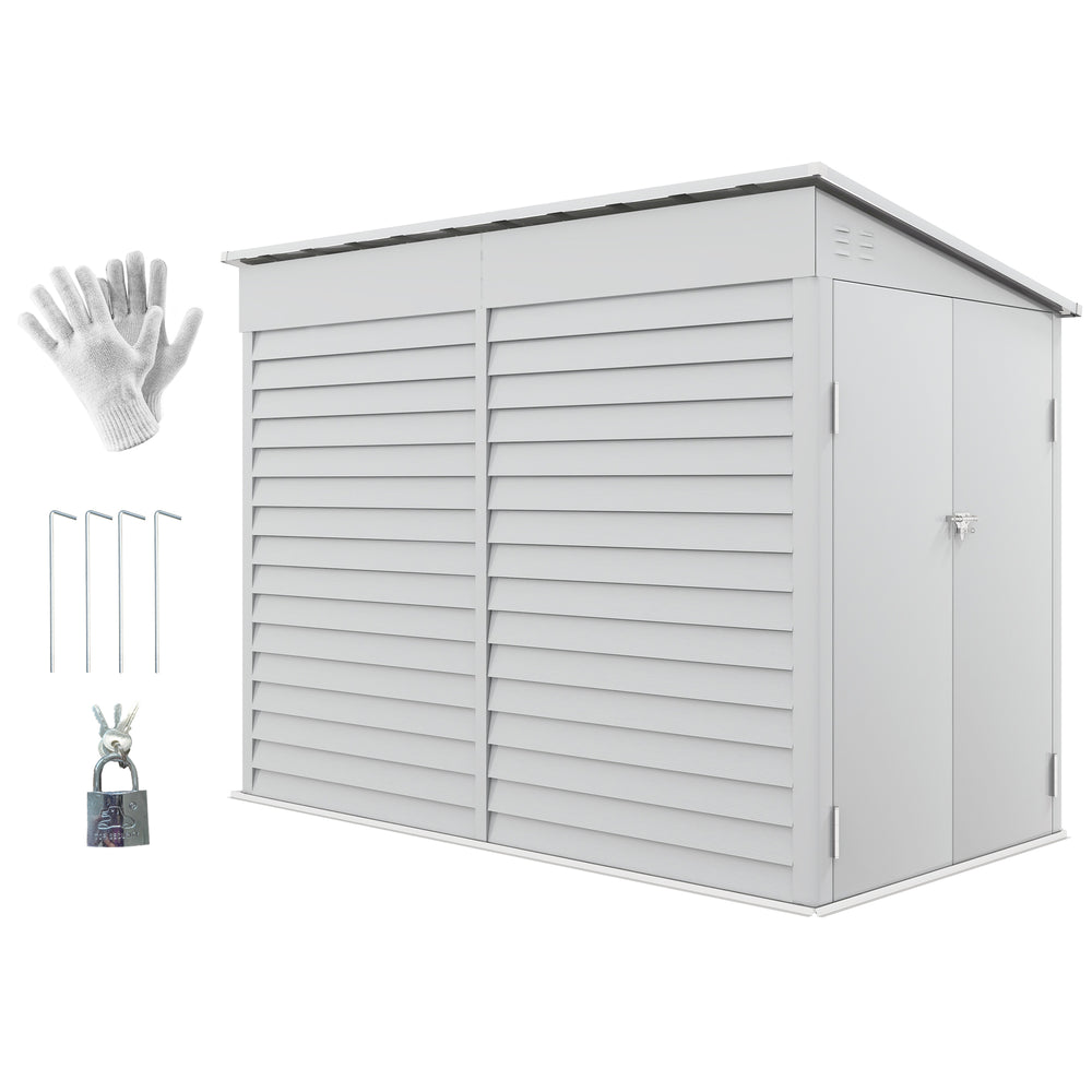 Outsunny 4.6' x 9' Steel Outdoor Storage Shed, Lean to Shed, Metal Tool House with Foundation Kit, Lockable Doors, Gloves and 2 Air Vents for Backyard, Patio, Lawn, White