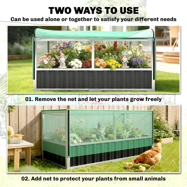 Raised Garden Bed, 5.7 x 3 x 2.3ft Steel Planter Box Outdoor with Cover, Gloves for Growing Vegetables, Flowers, Herbs, Dark Grey