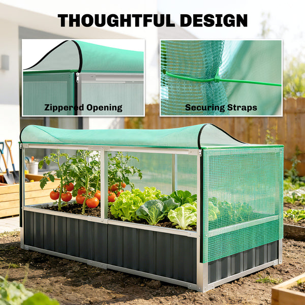 Raised Garden Bed, 5.7 x 3 x 2.3ft Steel Planter Box Outdoor with Cover, Gloves for Growing Vegetables, Flowers, Herbs, Dark Grey