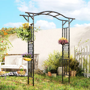 7.5ft Garden Arch, PE-Coated Steel Outdoor Trellis Arbor with Extended Upturned Top for Climbing Plants, Wedding Arch for Party Outdoor Garden Backyard, Black