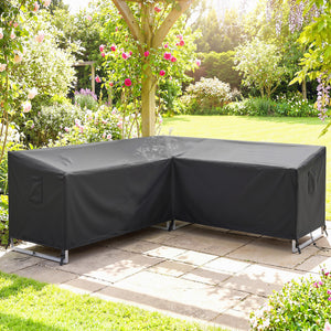 V-Shaped Garden Furniture Cover, Waterproof Outdoor rattan corner sofa cover with Air Vent, Heavy Duty 420D Oxford Fabric, Windproof, 216 x 216 cm, Black