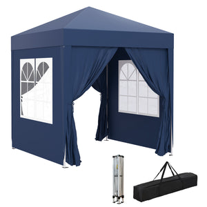 6.6'x6.6' Pop Up Canopy Tent with Sidewalls, Instant Sun Shelter Camping Gazebo with Carry Bag, for Outdoor, Garden, Patio, Blue