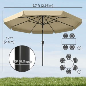 10 ft Patio Umbrella with Push Button Tilt and Crank, Outdoor Market Table Umbrella Parasol with Vent, 8 Ribs for Garden, Deck, Pool, Khaki
