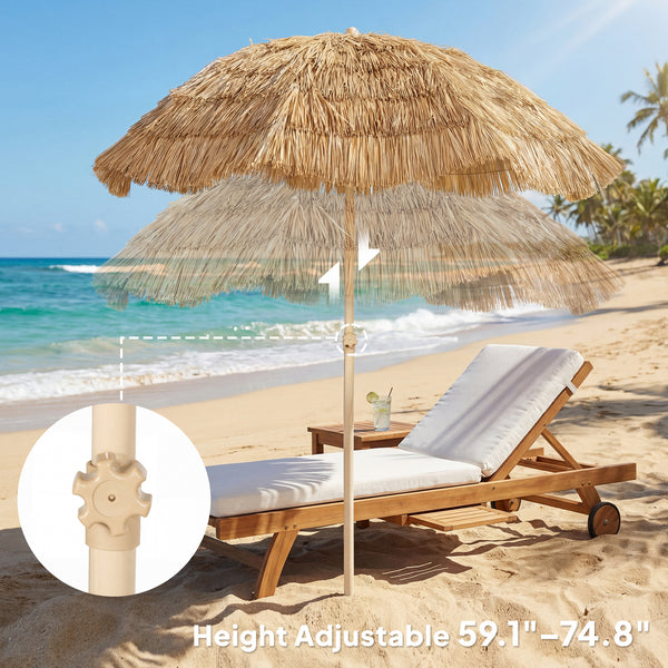 6FT Tiki Umbrella, Outdoor Hawaiian Style Patio Umbrella with 8 Ribs, Carry Bag, Outdoor Tiki Bar, Tropical Palapa for Pool, Beach, Khaki