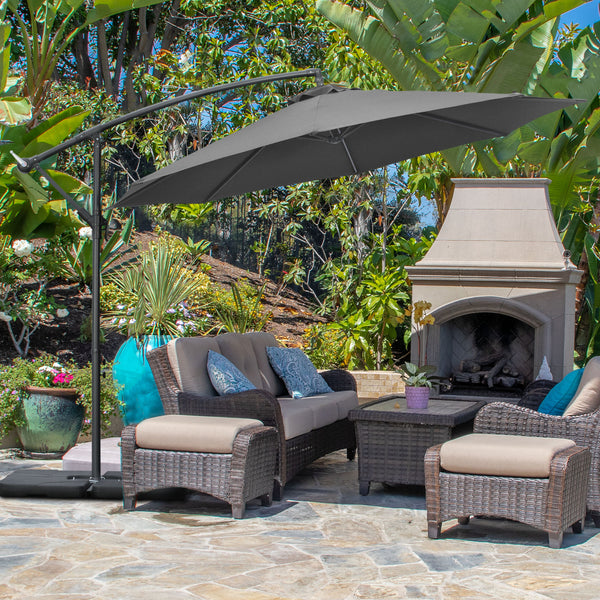 3(m) Garden Banana Parasol Cantilever Umbrella with Crank Handle, Cross Base, Weights and Cover for Outdoor, Hanging Sun Shade, Black