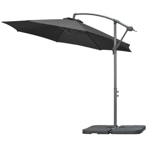 3(m) Garden Banana Parasol Cantilever Umbrella with Crank Handle, Cross Base, Weights and Cover for Outdoor, Hanging Sun Shade, Black