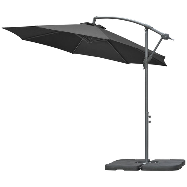 3(m) Garden Banana Parasol Cantilever Umbrella with Crank Handle, Cross Base, Weights and Cover for Outdoor, Hanging Sun Shade, Black
