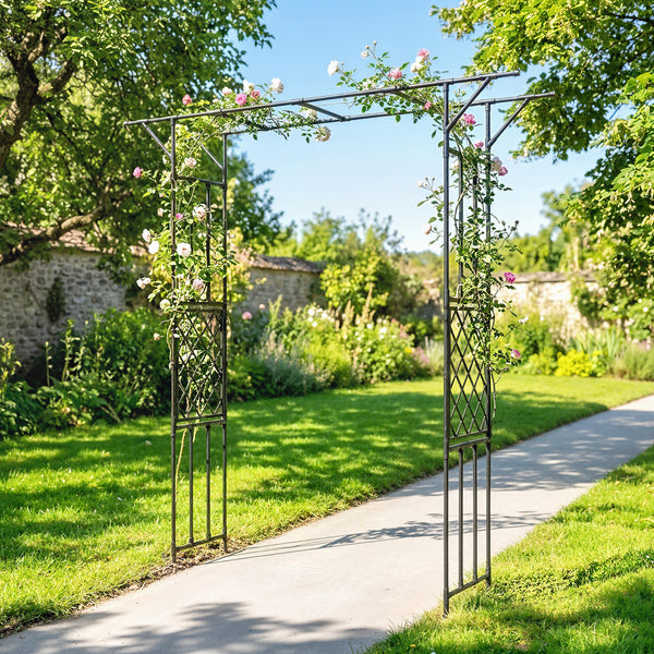 Garden Arch, PE-Coated Steel Arbour Trellis for Climbing Plants, Rose Arch for Party, Wedding Garden Decoration, 180 x 40 x 215 cm, Black