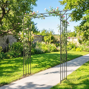 7.1ft Garden Arch, PE-Coated Steel Outdoor Trellis Arbor for Climbing Plants, Wedding Arch for Party Outdoor Garden Backyard, Black
