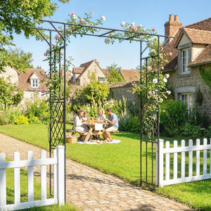 Garden Arch, PE-Coated Steel Arbour Trellis for Climbing Plants, Rose Arch for Party, Wedding Garden Decoration, 180 x 40 x 215 cm, Black