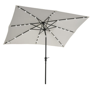 Outsunny 9' x 7' Solar Umbrella, LED Lighted Patio Umbrella for Table or Base with Tilt & Crank, Outdoor Umbrella for Garden, Deck, Backyard, Pool, Beach, White